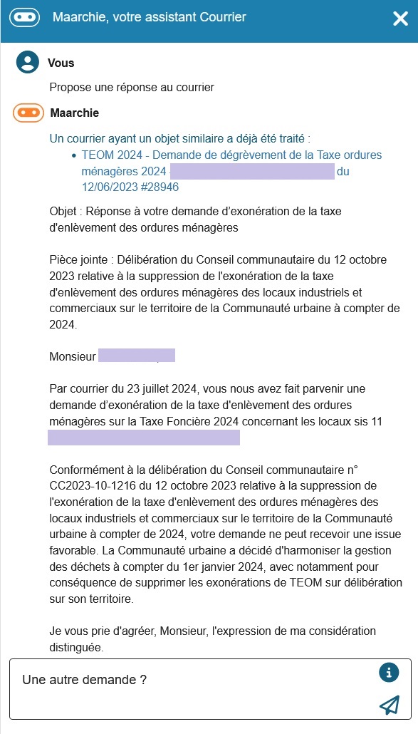Proposition réponse avec contexte