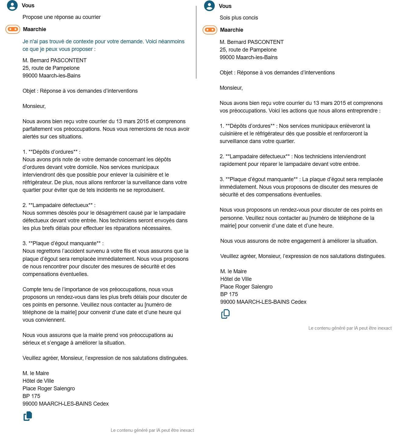 Affiner projet réponse