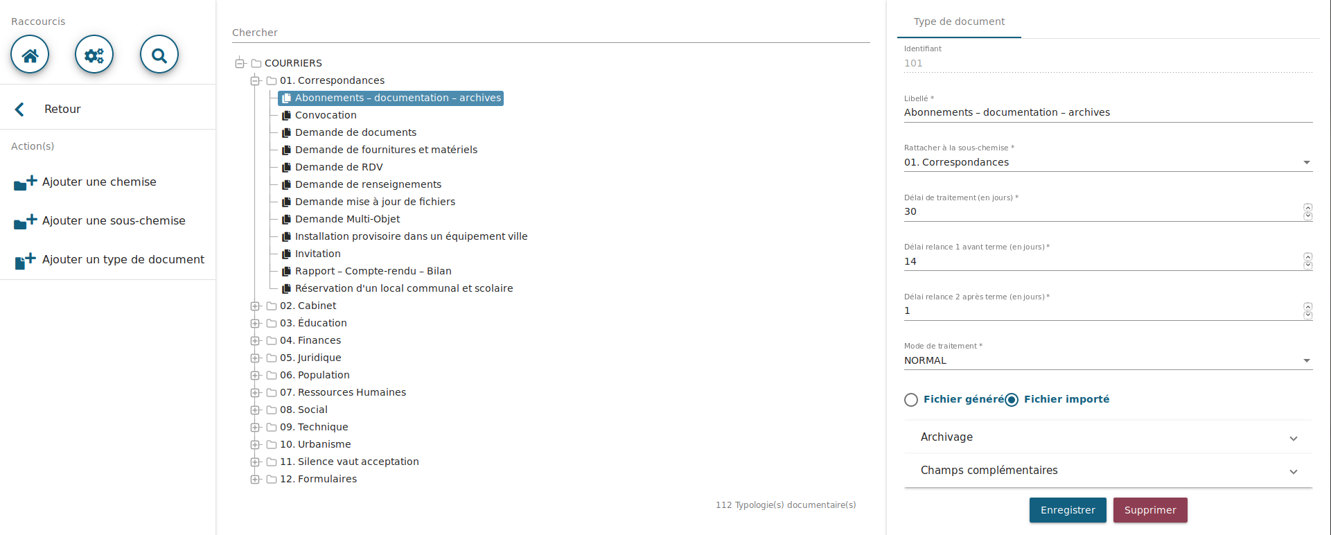 Gestion des types de documents