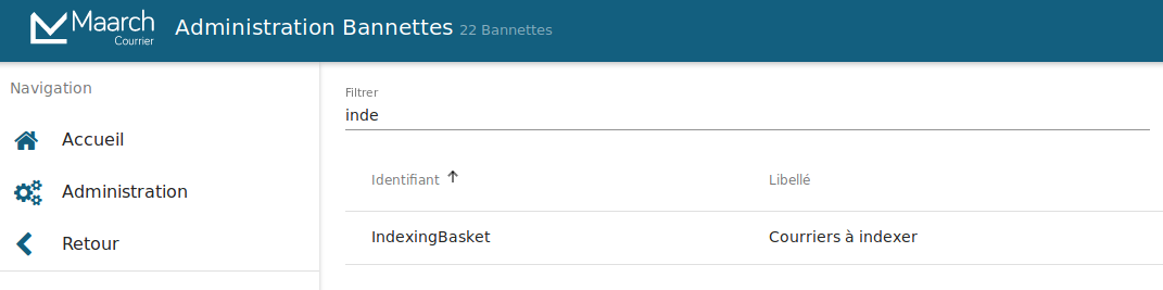 Retrouver la bannette d'indexation dans l'administration