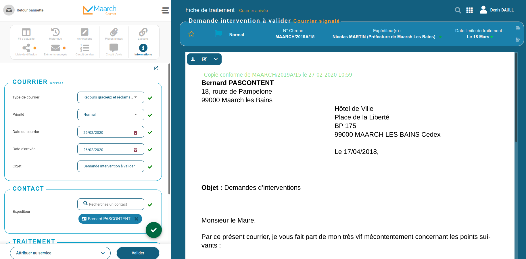 Validation des courriers entrants