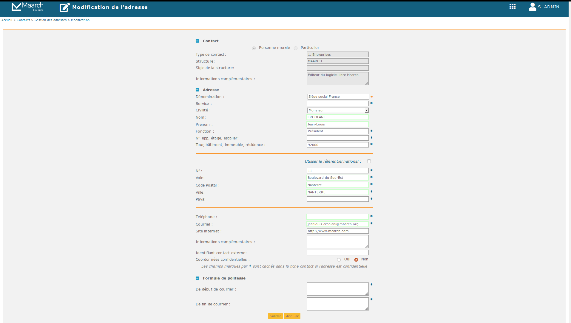 Gestion des adresses