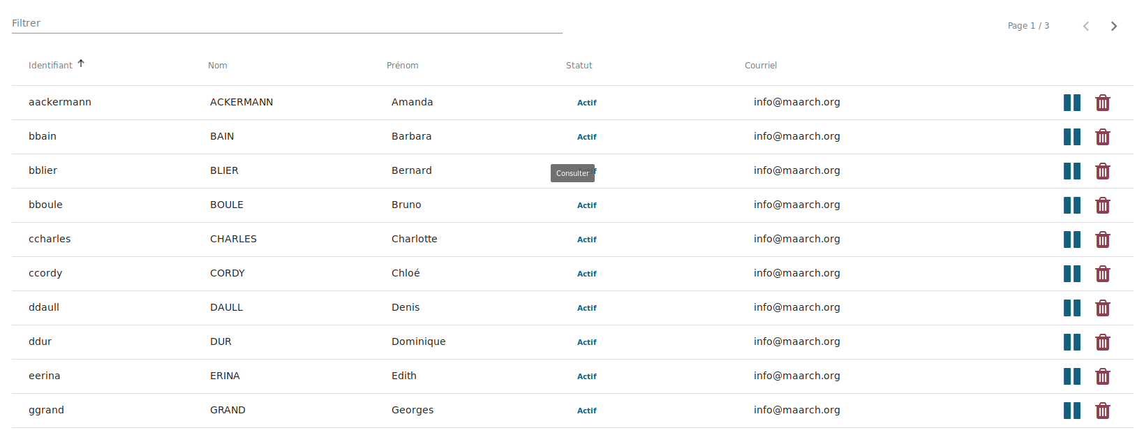 Liste de résultats standard