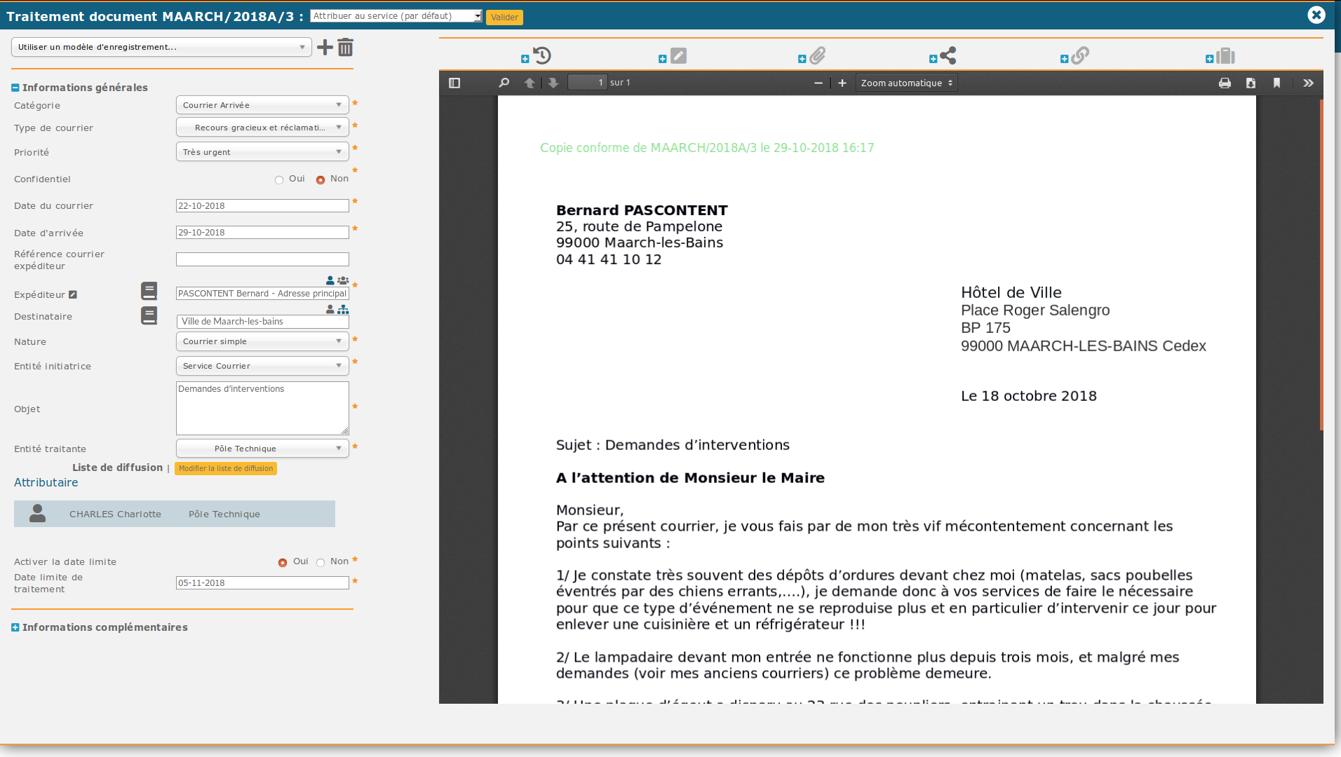 Validation des courriers entrants