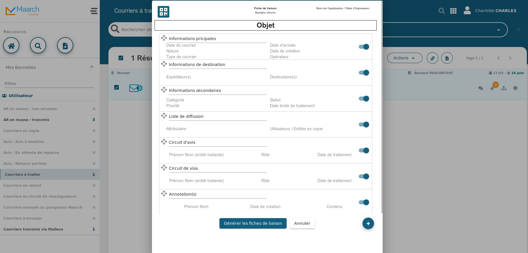 Paramétrage de la fiche de liaison