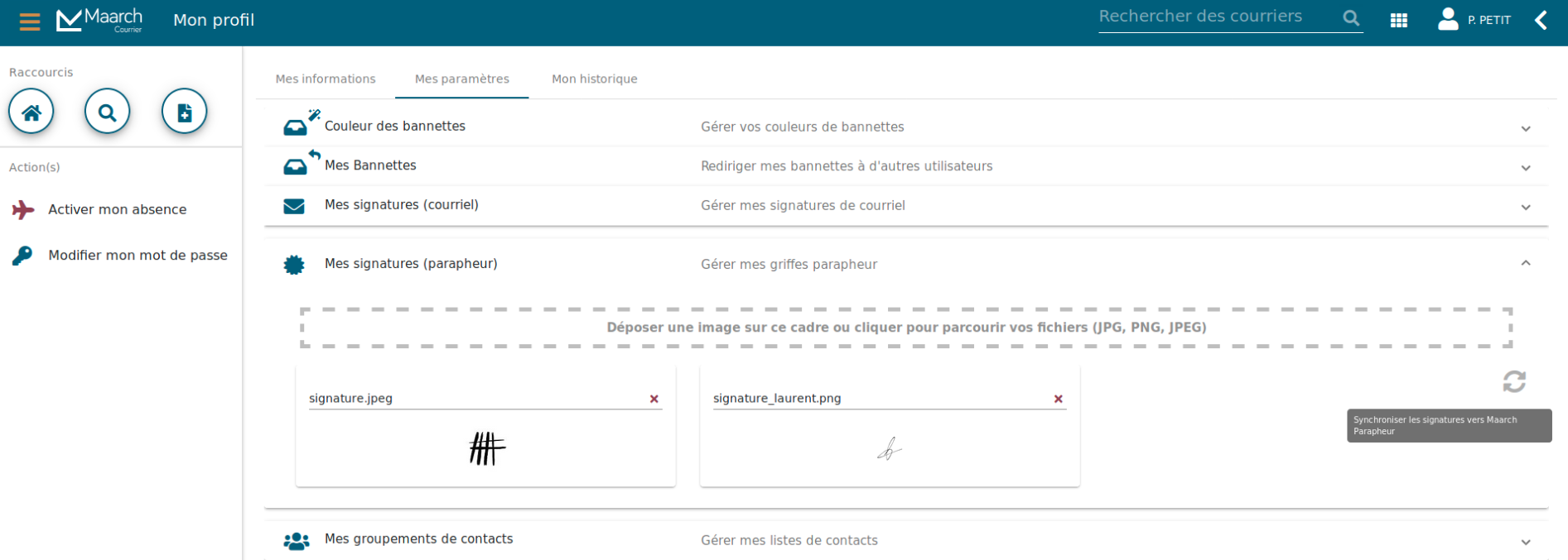 Synchronisation de vos signatures