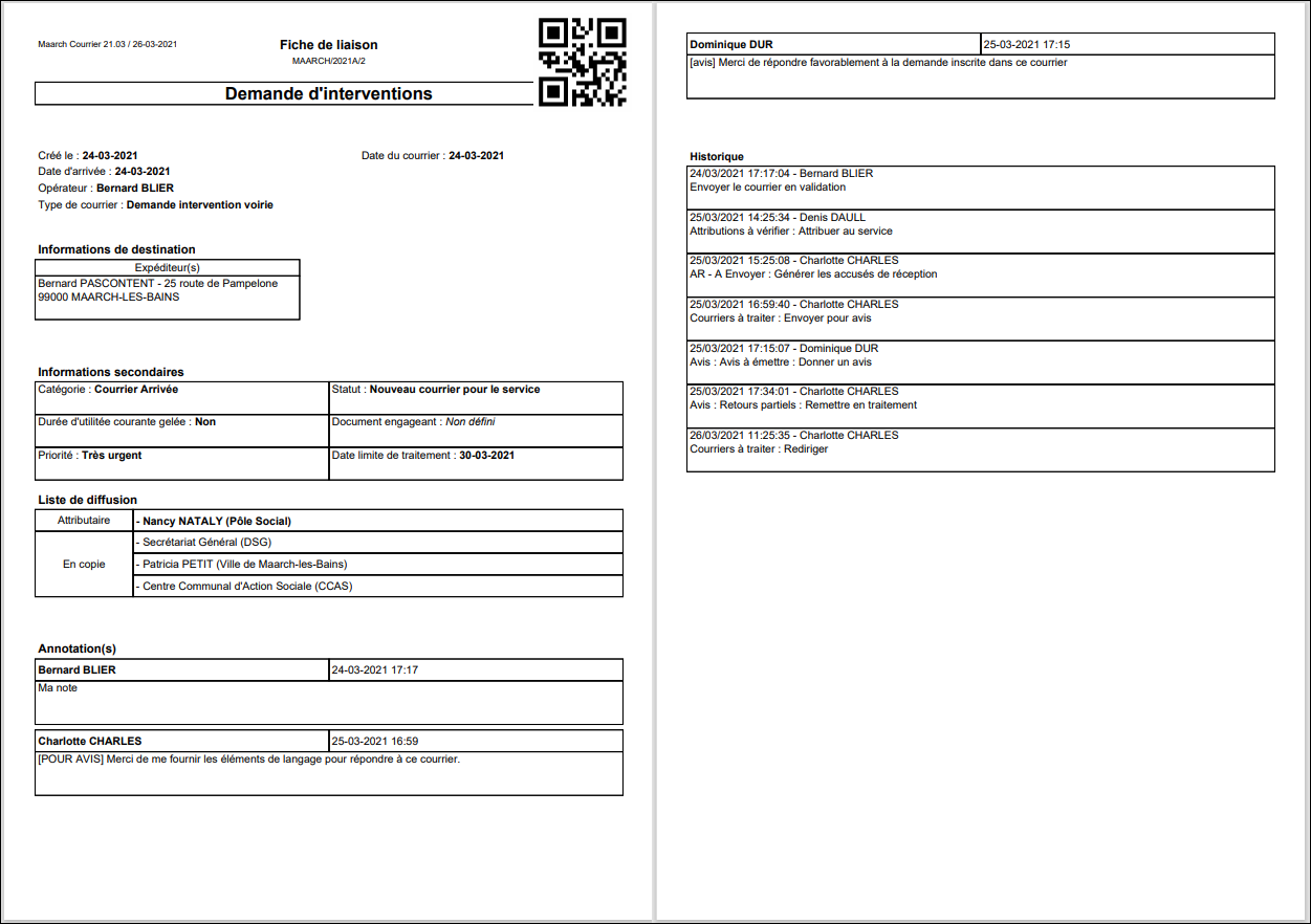 Génération de la fiche de liaison