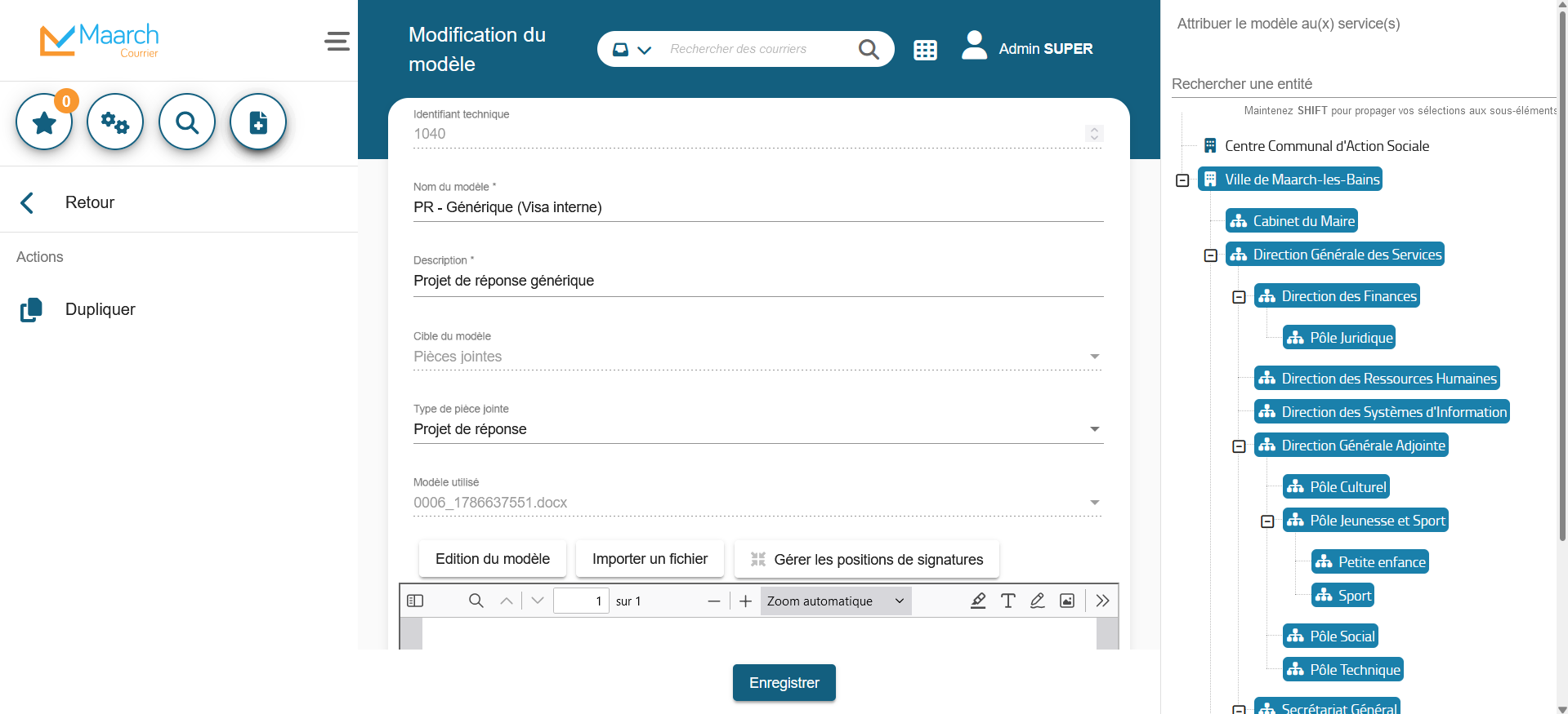 Formulaire d'un modèle