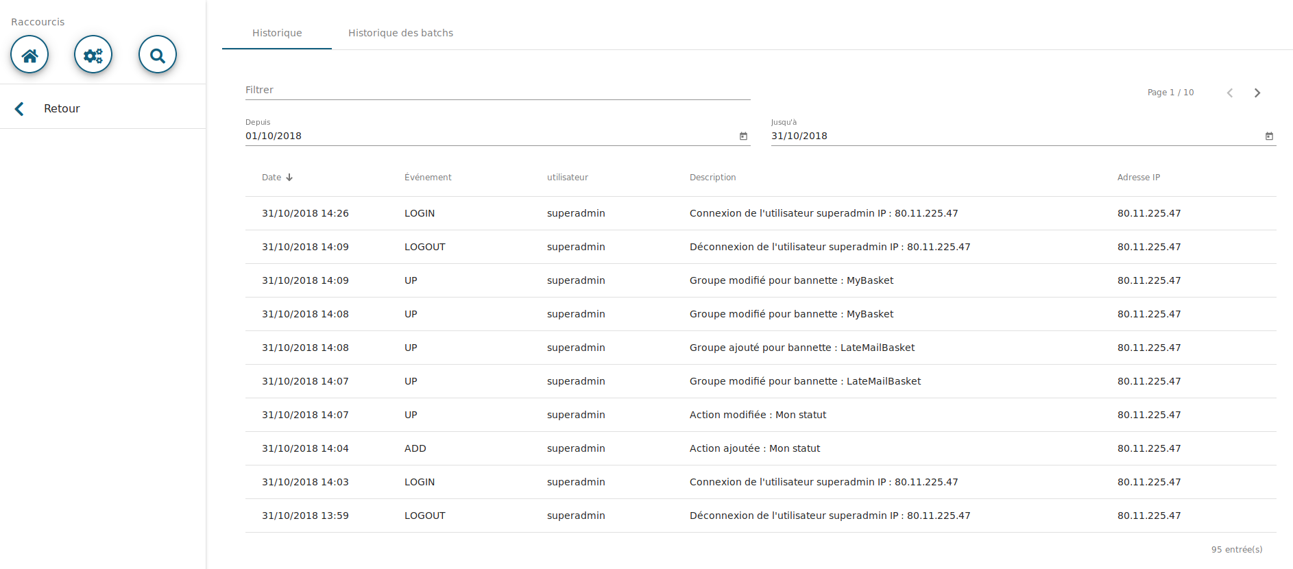 Gestion des historiques