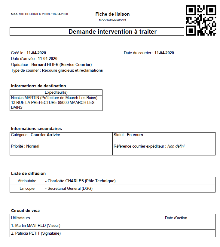 Génération de la fiche de liaison