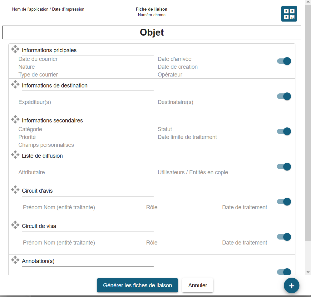 Paramétrage de la fiche de liaison