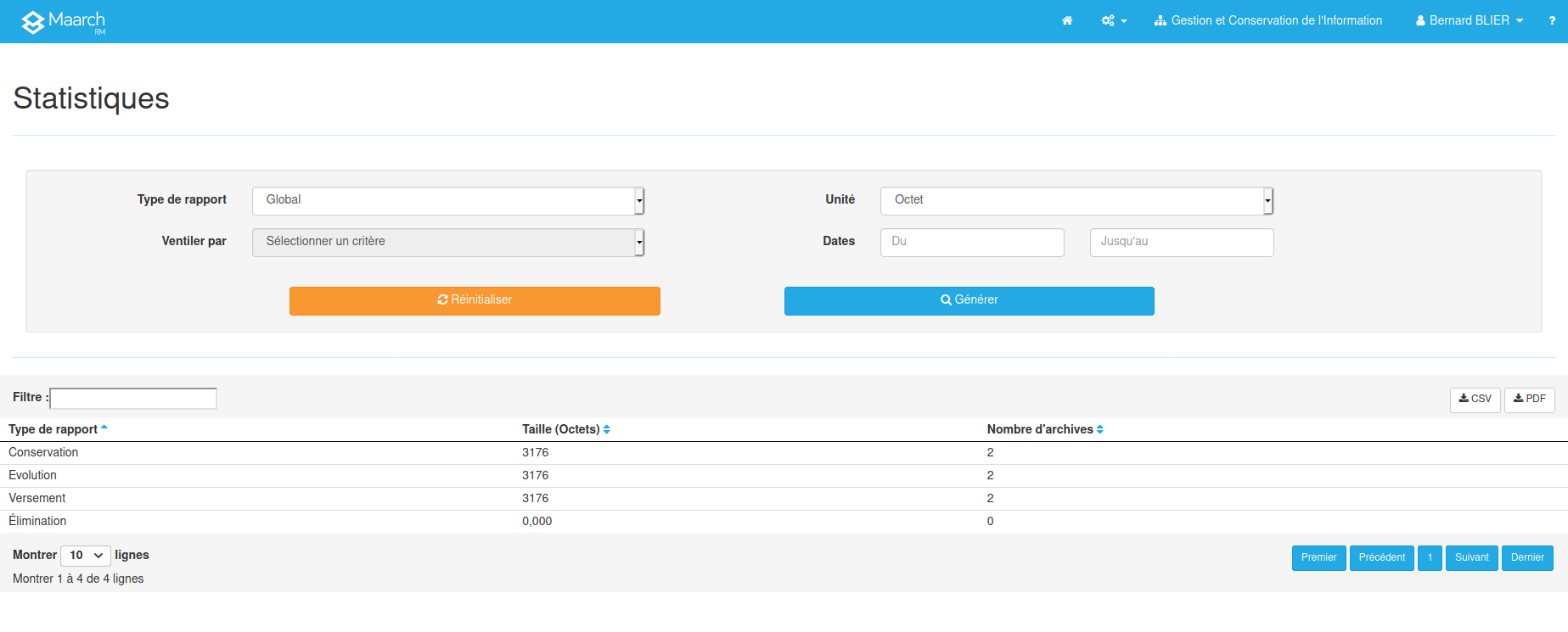 Interface des statistiques