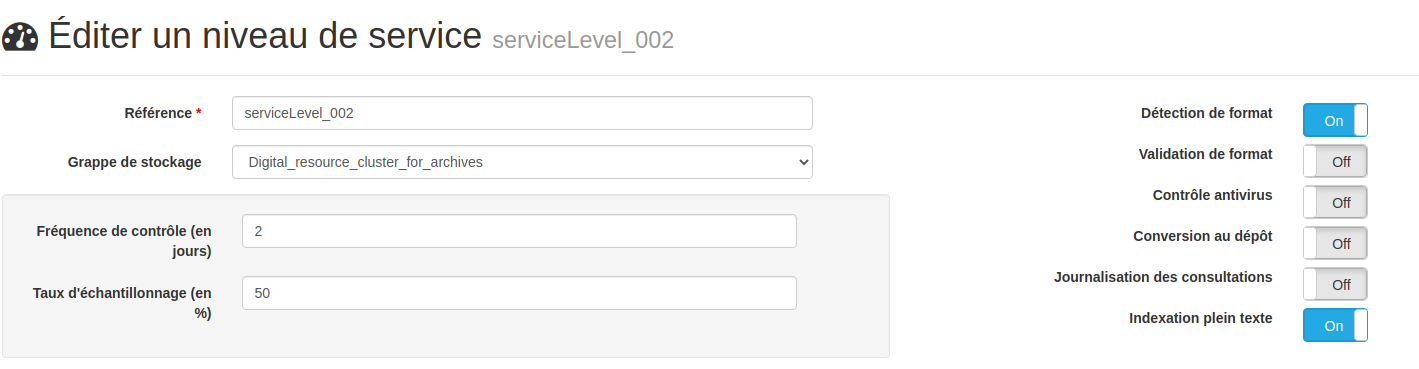 Configuration niveau de service