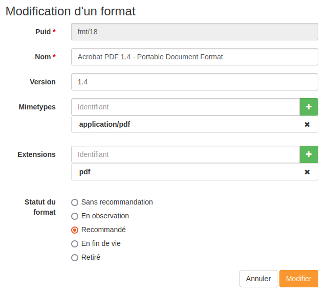 Modification d'un format