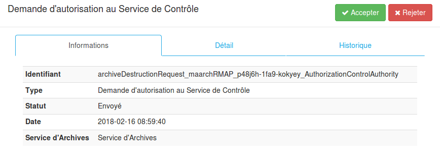 Acceptation de la demande par le service de contrôle