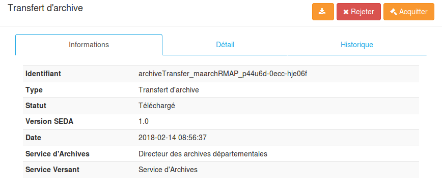 Acquittement ou rejet du transfert sortant