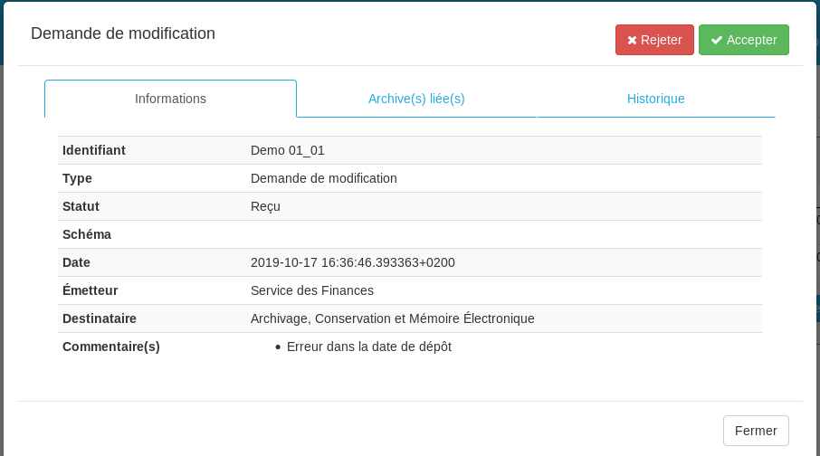 Traitement d'une demande de modification