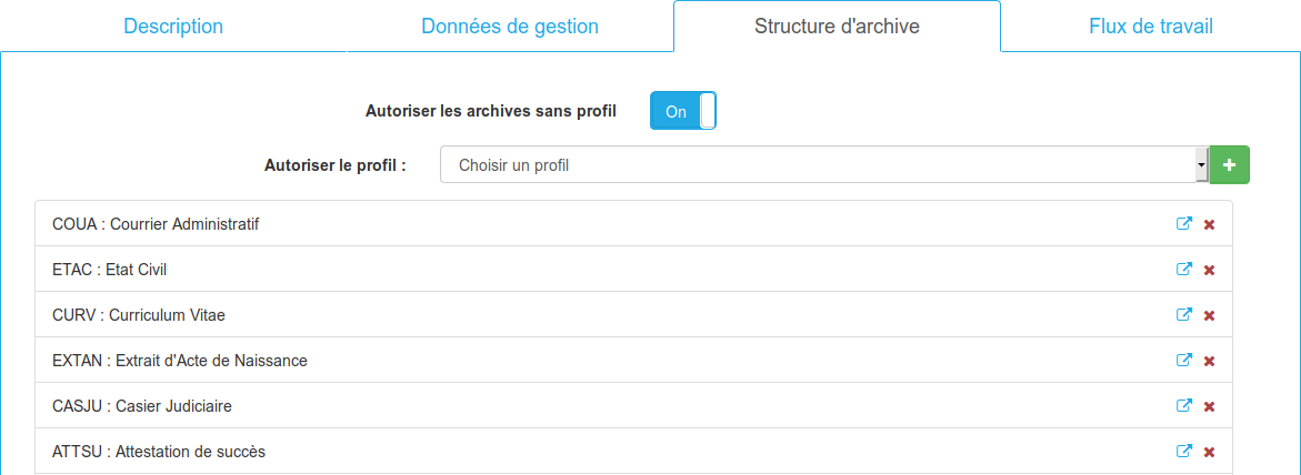 Modification des profils d'archive