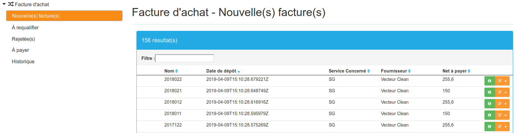 Écran de workflow